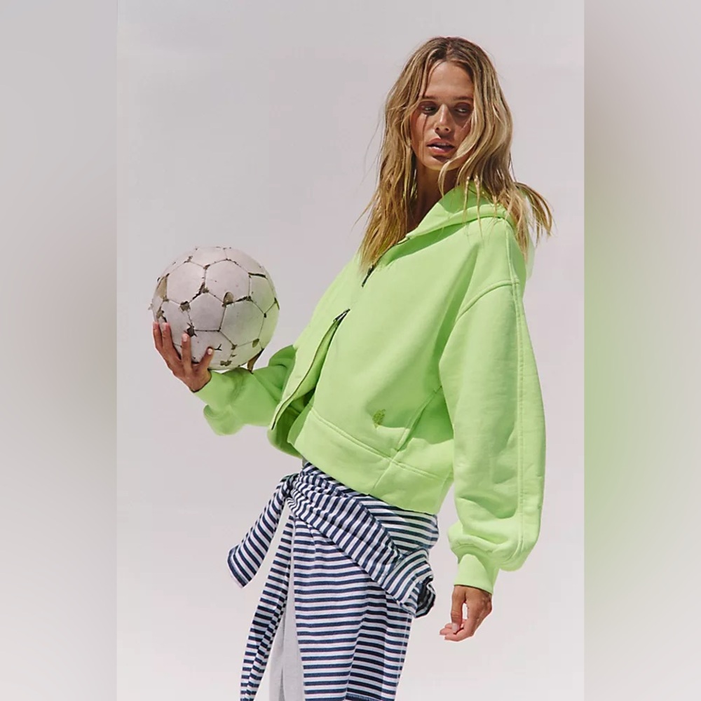 Free People Neon Green Cropped Hoodie